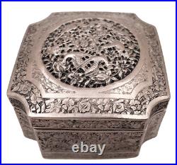 Chinese Silver Box with Bird and Floral Motifs