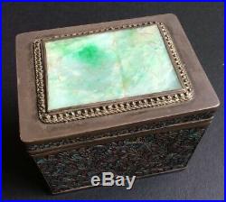 Chinese Silver Box with Enamel & Jade