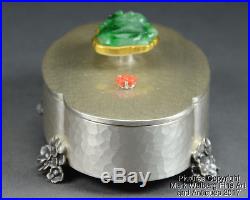 Chinese Silver Box with Jadeite Carving Finial, Floral Design Feet, 20th Century
