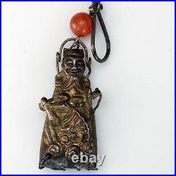 Chinese Silver Carnelian Needle Case with Daoist Figure Pendant 19th Century