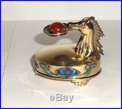 Chinese Silver Cloisonne Enamel Horse With Carnelian Stone Pill Snuff Jar Box
