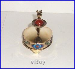 Chinese Silver Cloisonne Enamel Horse With Carnelian Stone Pill Snuff Jar Box