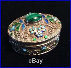 Chinese Silver, Enamel, and Malachite Oval Box