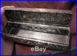 Chinese Silver Export Pierced Dragon Box by Wang Hing