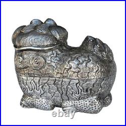 Chinese Silver Foo Dog Foo Lion 19th Century Patel Box Marked & Signed
