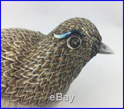Chinese Silver Gilded & Enameled Filigree Figural Bird Box Tea Caddy