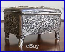 Chinese Silver Jewellery Box, Decorated With Chrysanthemums. Tuck Chang, c. 1890