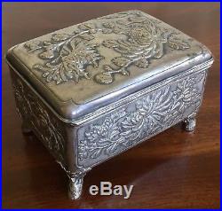Chinese Silver Jewellery Box, Decorated With Chrysanthemums. Tuck Chang, c. 1890