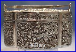 Chinese Silver Pierced Cricket Lock-Box Cherry Blossoms Birds Motif Circa 1930s