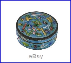 Chinese Silver Plated Copper & Enamel Round Compact Vanity Box, c. 1920