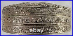 Chinese Silver Round Dragon Box with Mirror Repousse. 925 Sterling Large Vintage