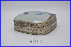 Chinese Silver/Silver plate Box with Porcelain Lid