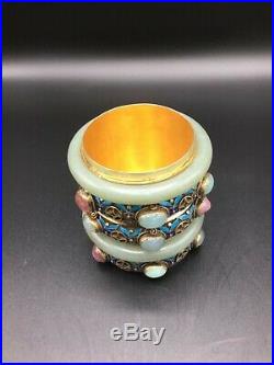 Chinese Silver, enamel, jade and gem covered box