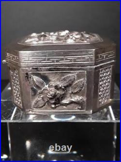Chinese Silver trinket stash Herb Box with repousse work #2