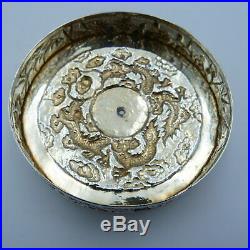 Chinese Solid Silver 6 Panel String Box Antique Dragons Bamboo Birds Blossom