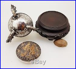 Chinese Solid Silver Dragons Nutmeg Grater / Shaker / Incense Burner Antique