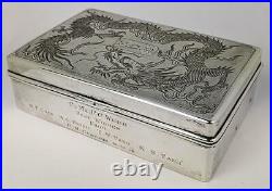 Chinese Solid Silver Engraved Dragon Cigar Box 1938