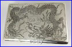 Chinese Solid Silver Engraved Dragon Cigar Box 1938