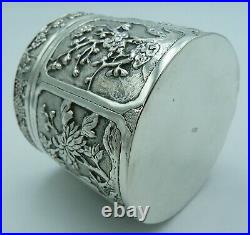 Chinese Solid Silver String Box 6 Panels Antique Dragons Bamboo Birds Blossom