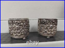 Chinese Sterling Footed Salt Cellar Chrysanthemum Two (2) 28 Grams Original Box