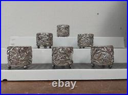 Chinese Sterling Footed Salt Cellar Lotus & Crane Six (6) 68 Grams Original Box