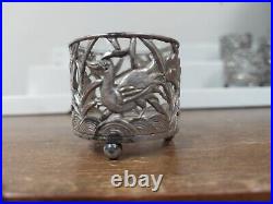 Chinese Sterling Footed Salt Cellar Lotus & Crane Six (6) 68 Grams Original Box