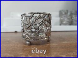 Chinese Sterling Footed Salt Cellar Lotus & Crane Six (6) 68 Grams Original Box