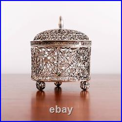 Chinese Sterling Silver Ball Footed Box Filigree No Monogram