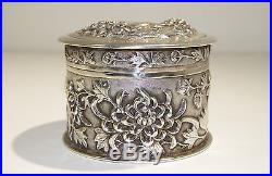 Chinese Sterling Silver Box High Relief Chrysanthemums Motif late 19th century