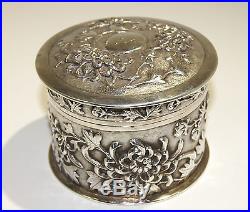 Chinese Sterling Silver Box High Relief Chrysanthemums Motif late 19th century