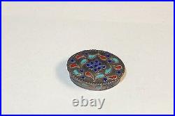 Chinese Sterling Silver Cloisonne Enamel Oval Pill Snuff Jar Box 92.5