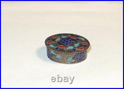 Chinese Sterling Silver Cloisonne Enamel Oval Pill Snuff Jar Box 92.5