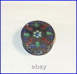 Chinese Sterling Silver Cloisonne Enamel Round Pill Snuff Jar Box 92.5