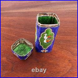 Chinese Sterling Silver & Enamel Box Colorful Birds & Flowers No Monogram