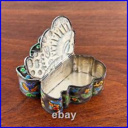 Chinese Sterling Silver & Enamel Box Colorful Butterfly