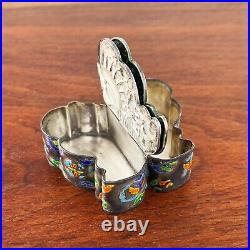 Chinese Sterling Silver & Enamel Box Colorful Butterfly
