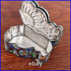 Chinese Sterling Silver & Enamel Box Colorful Butterfly