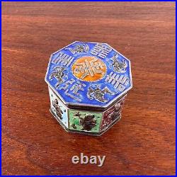 Chinese Sterling Silver Enamel Box Colorful Faceted Scenes No Monogram