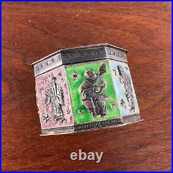Chinese Sterling Silver Enamel Box Colorful Faceted Scenes No Monogram