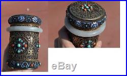 Chinese Sterling Silver Enamel Jade Jadeite Bangle Bracelet Coral Turquoise Box
