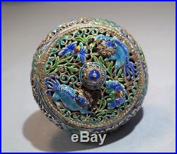 Chinese Sterling Silver Enamel Pierced Lidded Box/Incense Burner early 20th C