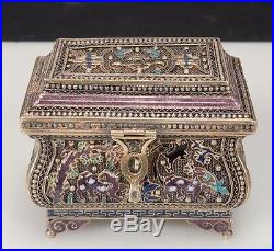 Chinese Sterling Silver Export Enamel Filigree Mini Chest