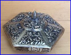 Chinese Straits Silver Repousse and Open Work Hexagonal Box, 19th Century