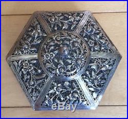 Chinese Straits Silver Repousse and Open Work Hexagonal Box, 19th Century