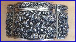 Chinese Straits Silver Repousse and Open Work Pinched Oval Box, 19th century