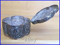 Chinese Straits Silver Repousse and Open Work Pinched Oval Box, 19th century