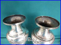 Chinese TWO VASES export Solid Silver WITH VEGETATVIER DECORATION AND BIRDS