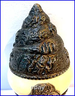 Chinese Tibetan Buddhist Coin Silver Copper Seashell Ritual Object Box 17cm Rare