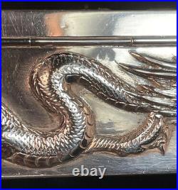 Chinese Wang Hing Sterling Silver Dresser / Desk Box Raised Dragon Decorations