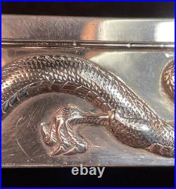 Chinese Wang Hing Sterling Silver Dresser / Desk Box Raised Dragon Decorations